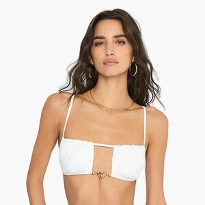 NWT BEACH BUNNY
White RIO STRAPPY BRALETTE-Bikini Top with Gold Heart Detail